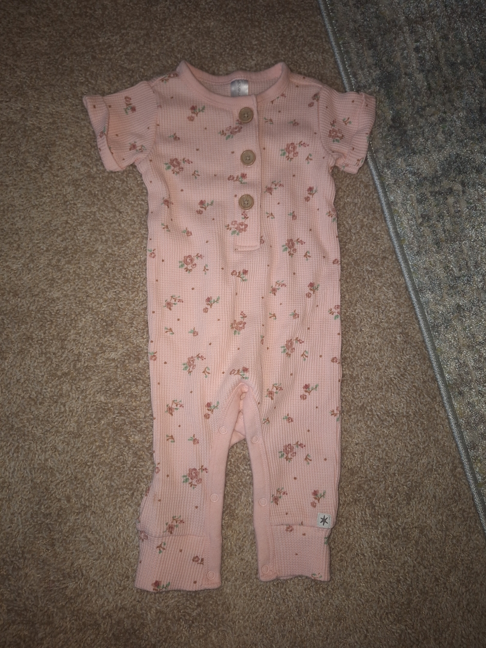 Baby Pink Floral Ribbed One-Piece with Button Front